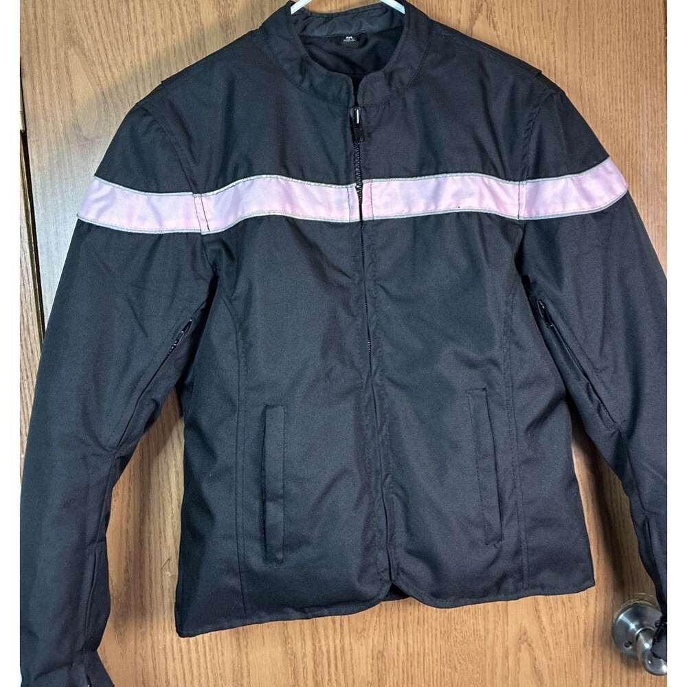 Womens Riding Jacket Coat Motorcycle  Removable Liner Size Med Black/Pink